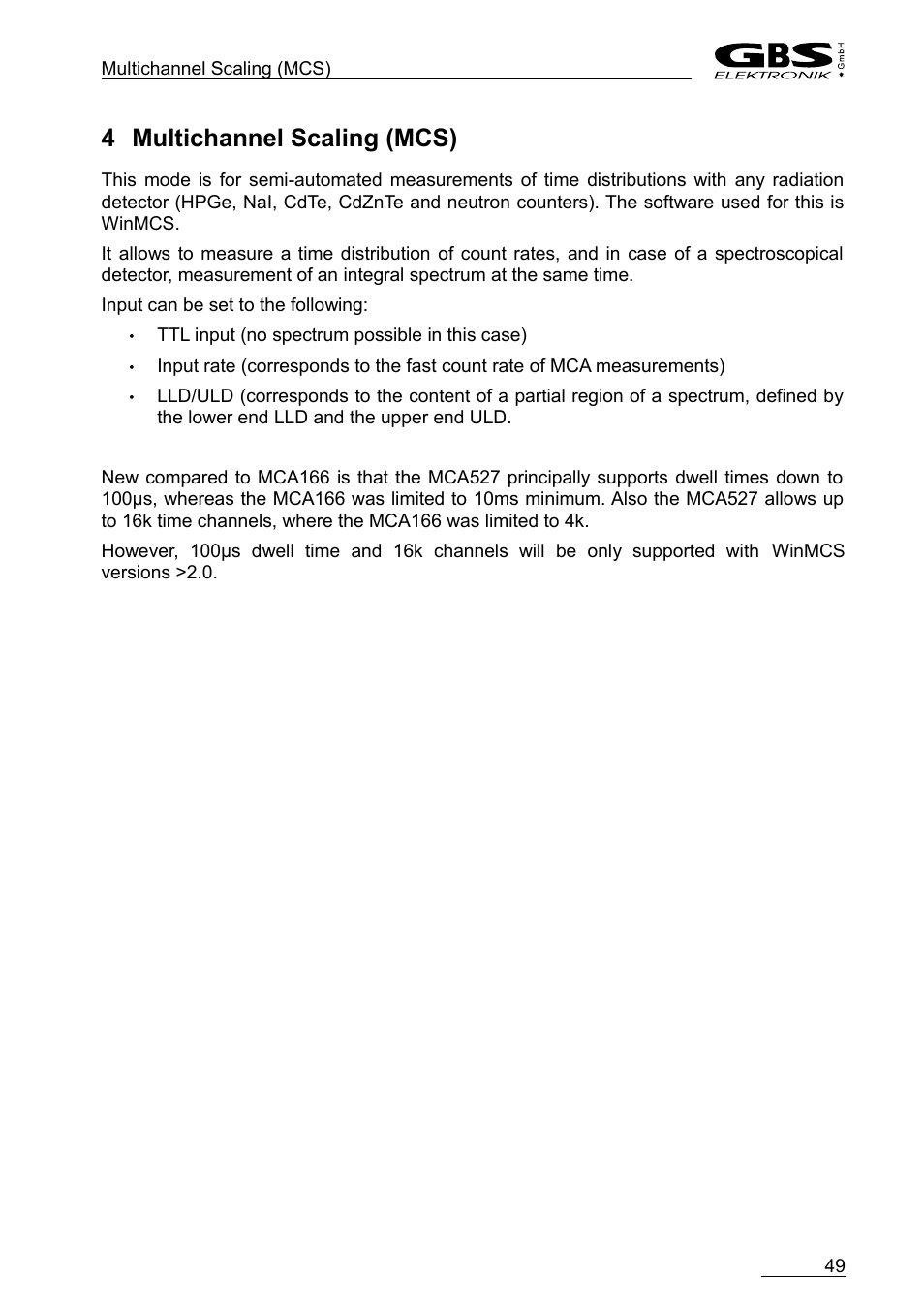 4 multichannel scaling (mcs) | GBS Elektronik MCA-527 User Manual | Page 49 / 70