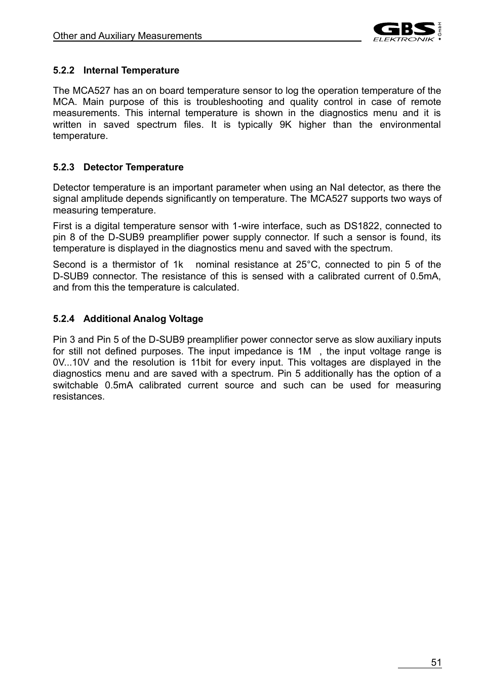 2 internal temperature, 3 detector temperature, 4 additional analog voltage | GBS Elektronik MCA-527 User Manual | Page 51 / 70