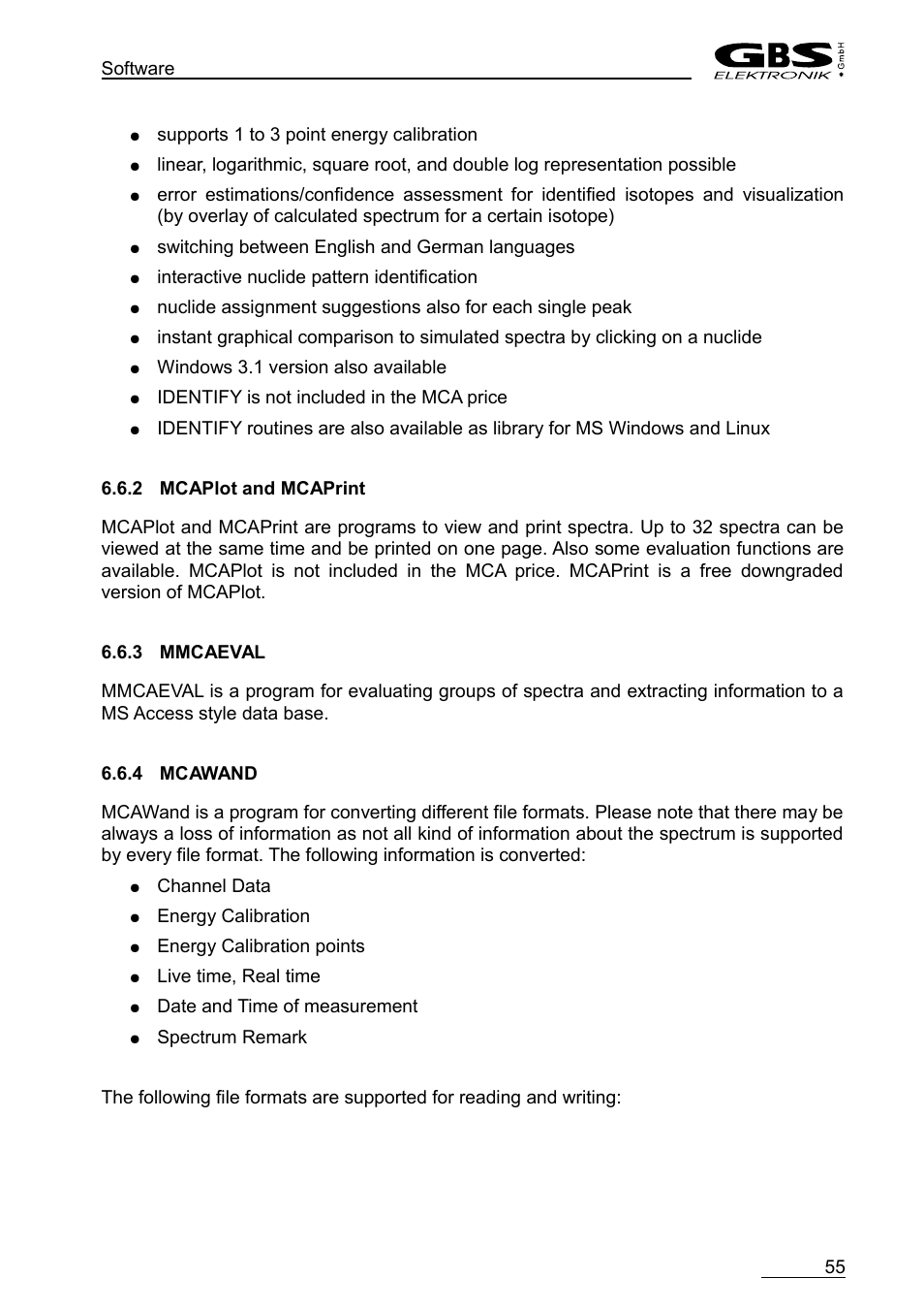 2 mcaplot and mcaprint, 3 mmcaeval, 4 mcawand | GBS Elektronik MCA-527 User Manual | Page 55 / 70