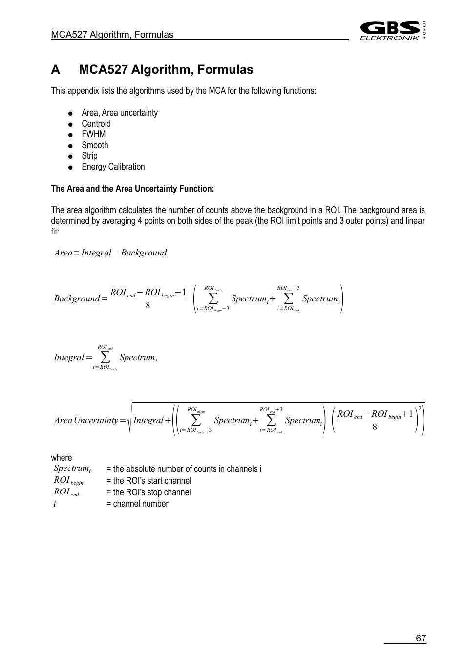 A mca527 algorithm, formulas, Amca527 algorithm, formulas | GBS Elektronik MCA-527 User Manual | Page 67 / 70