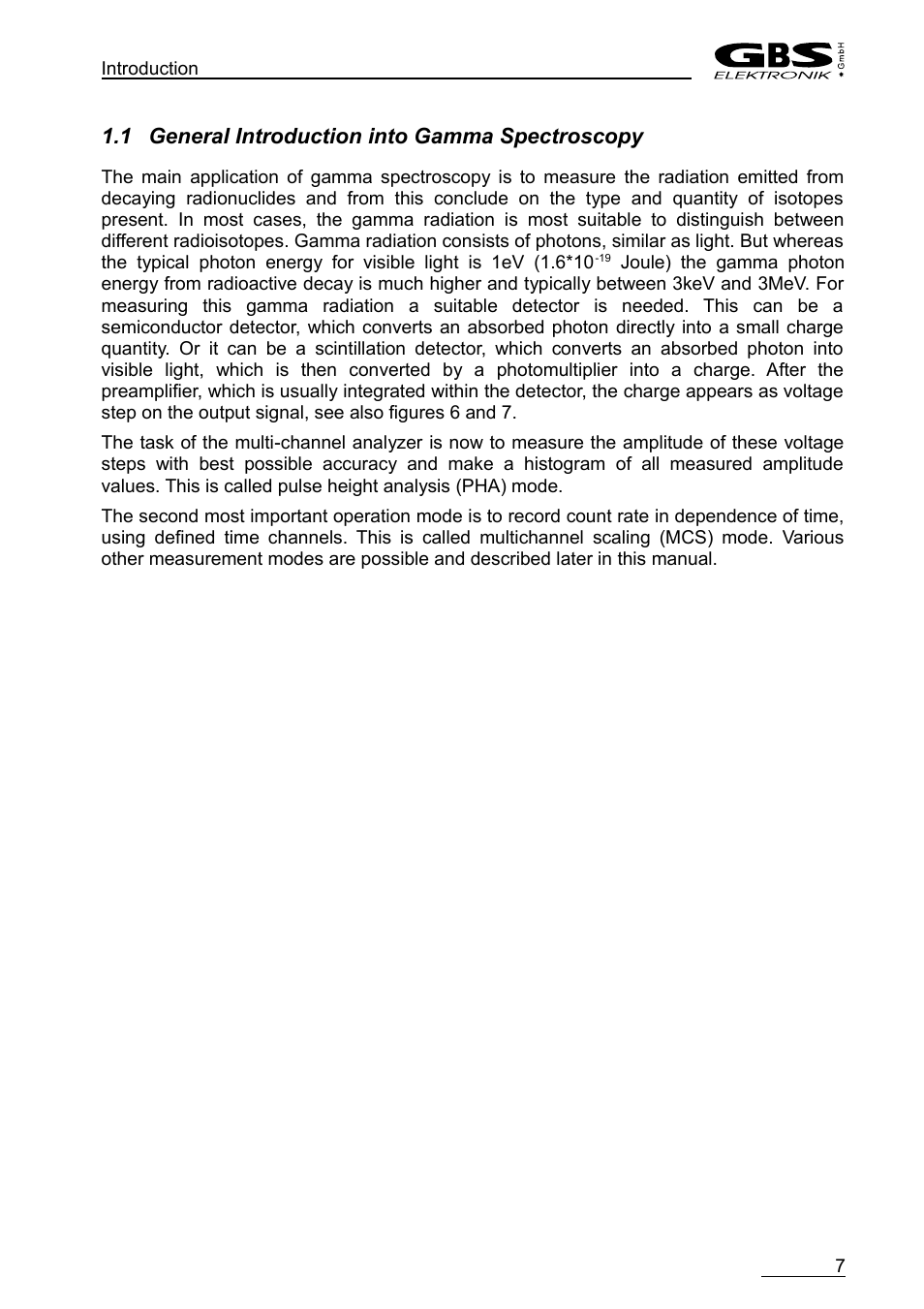 1 general introduction into gamma spectroscopy | GBS Elektronik MCA-527 User Manual | Page 7 / 70