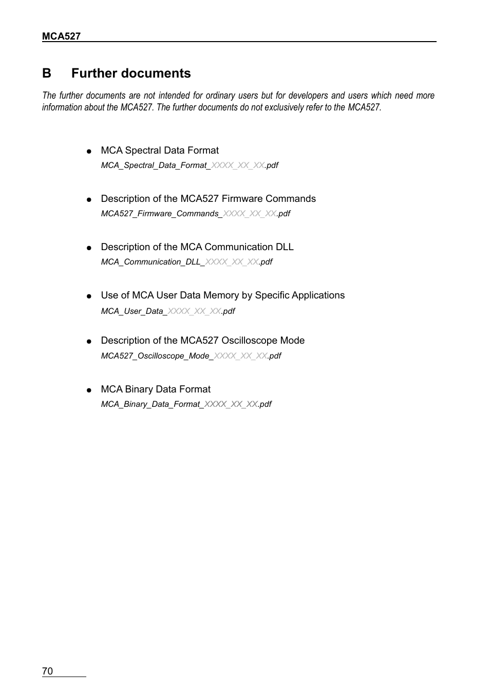 B further documents, Bfurther documents | GBS Elektronik MCA-527 User Manual | Page 70 / 70