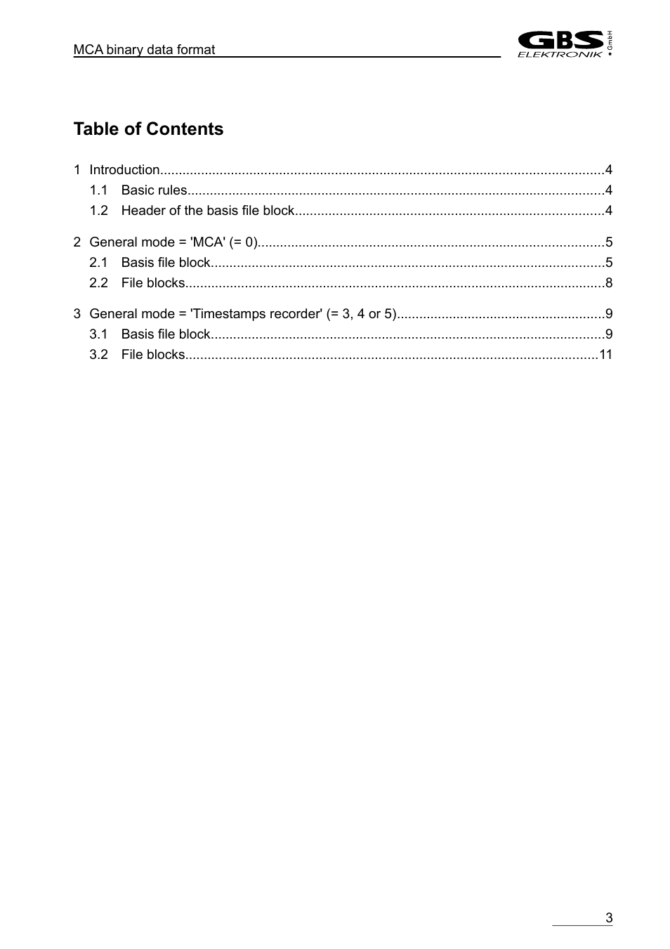 GBS Elektronik MCA-527 Binary Data Format User Manual | Page 3 / 12
