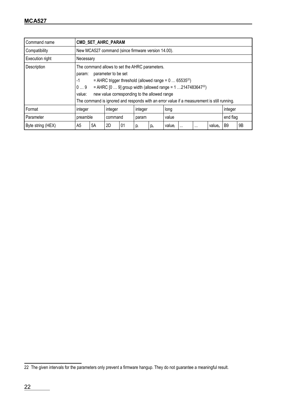 Cmd_set_ahrc_param, Mca527 | GBS Elektronik MCA-527 Firmware Commands User Manual | Page 22 / 54