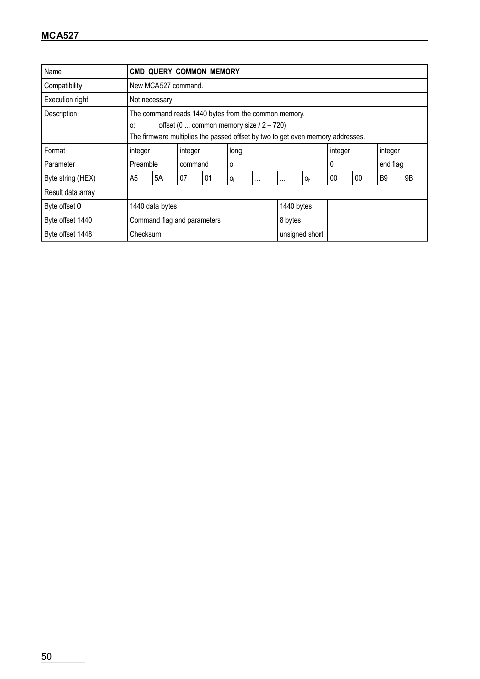 Cmd_query_common_memory | GBS Elektronik MCA-527 Firmware Commands User Manual | Page 50 / 54