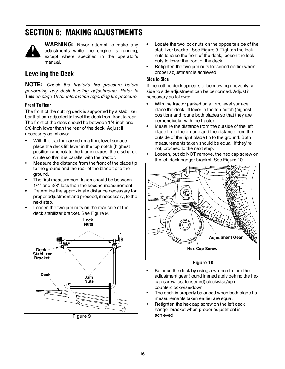 Leveling the deck | Cub Cadet LT1022 User Manual | Page 16 / 28