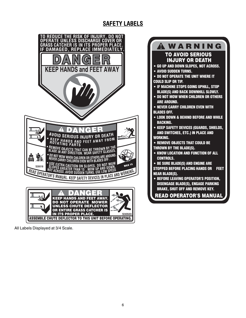 Danger, Safety labels | Cub Cadet LT1022 User Manual | Page 6 / 28