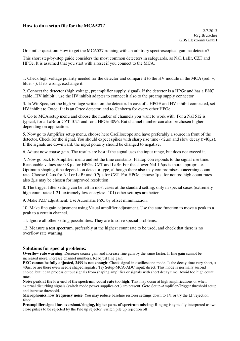 GBS Elektronik MCA-527 How to do a setup - short version User Manual | 1 page