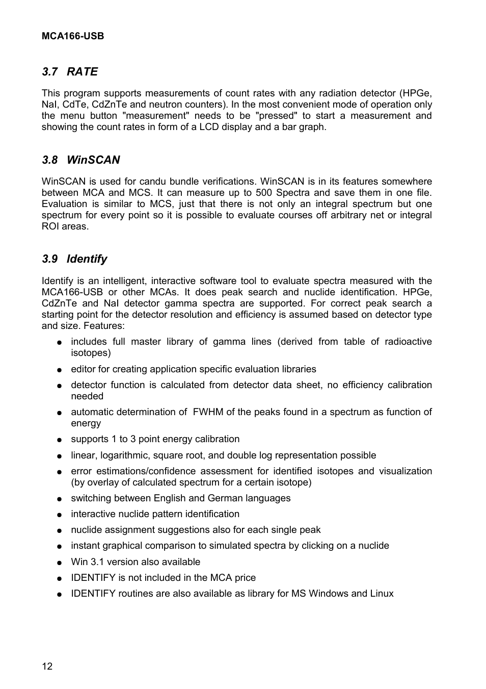 7 rate, 8 winscan, 9 identify | GBS Elektronik MCA166-USB User Manual | Page 12 / 73