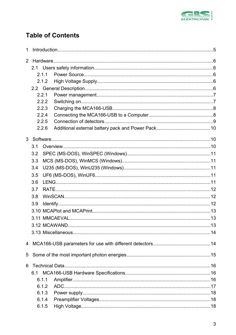 GBS Elektronik MCA166-USB User Manual | Page 3 / 73