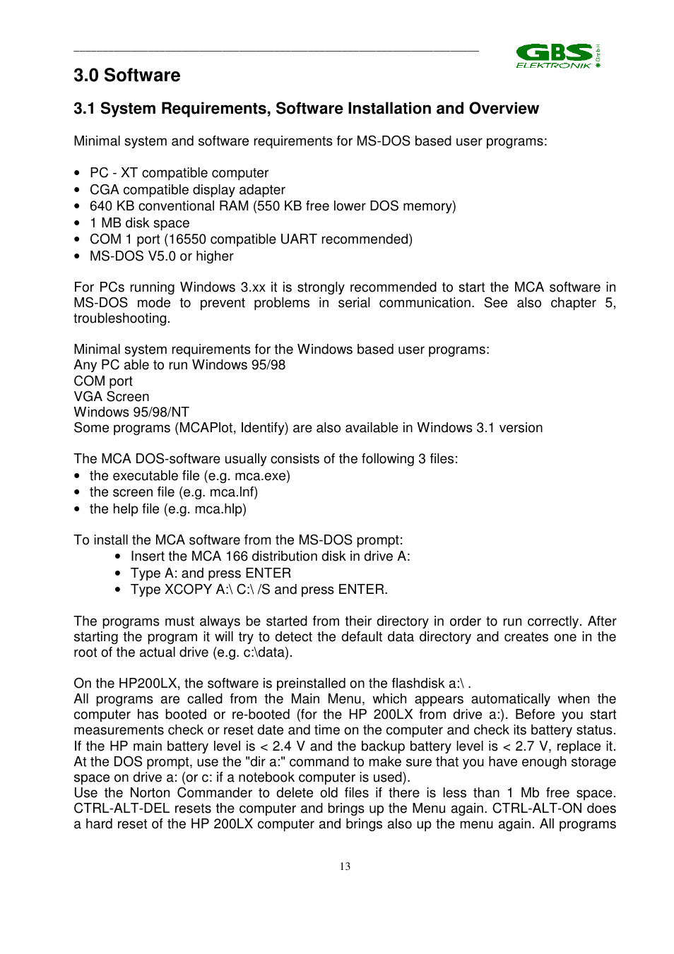 0 software | GBS Elektronik MCA 166 User Manual | Page 13 / 56