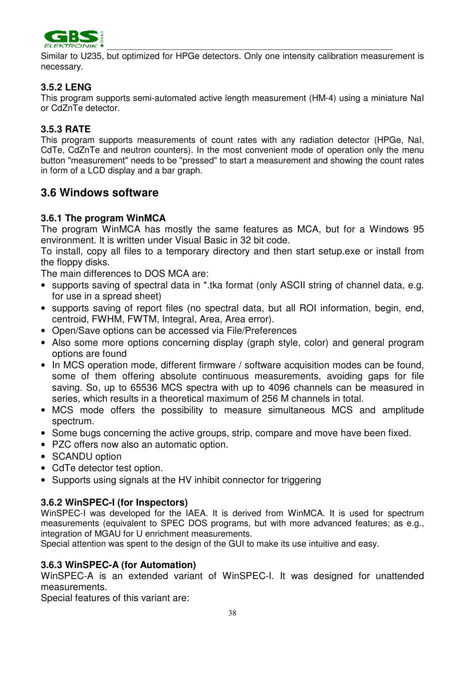 6 windows software | GBS Elektronik MCA 166 User Manual | Page 38 / 56