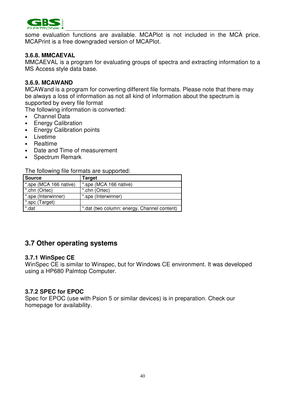 7 other operating systems | GBS Elektronik MCA 166 User Manual | Page 40 / 56