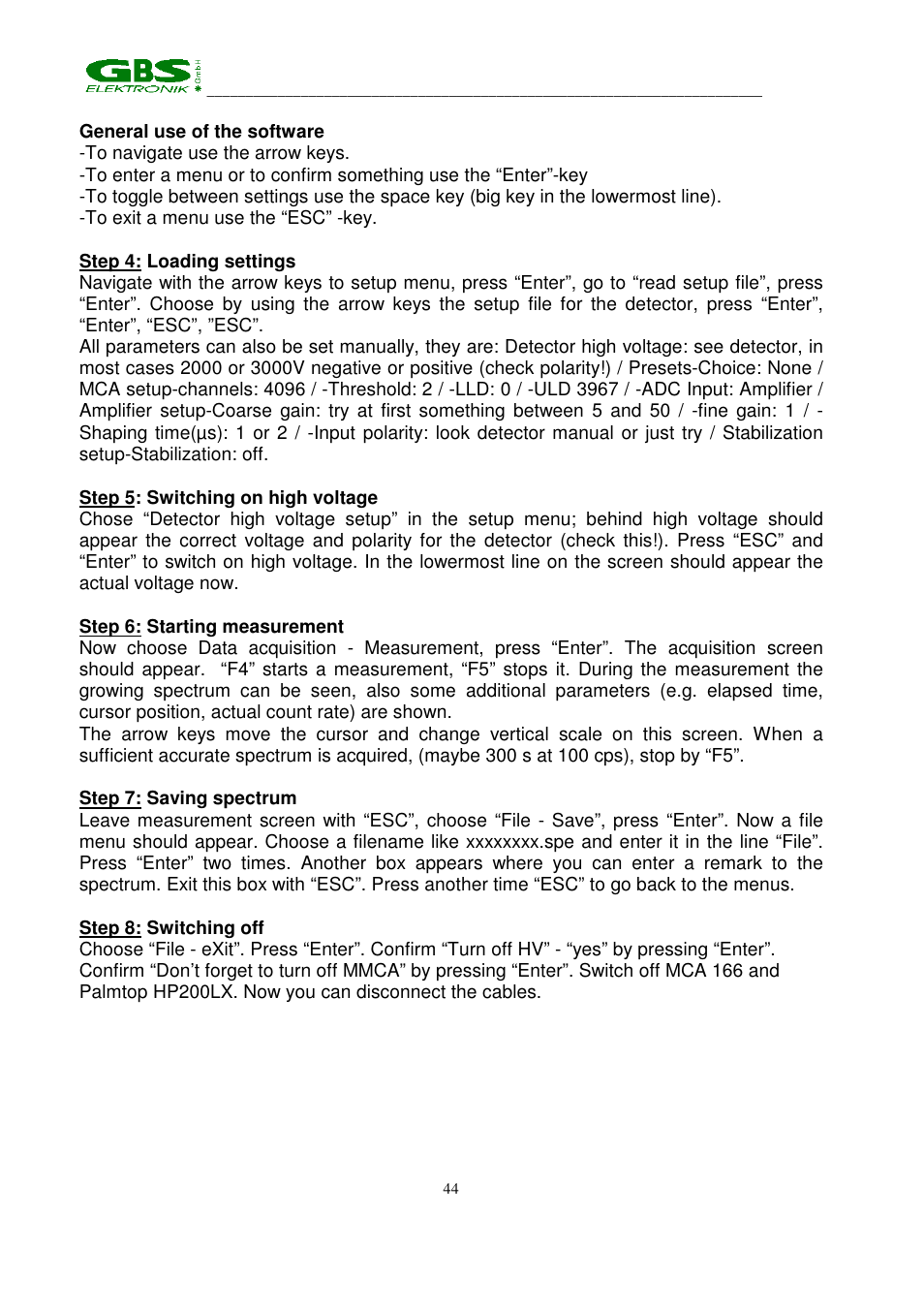 GBS Elektronik MCA 166 User Manual | Page 44 / 56