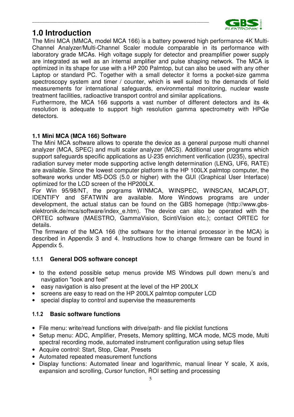0 introduction | GBS Elektronik MCA 166 User Manual | Page 5 / 56
