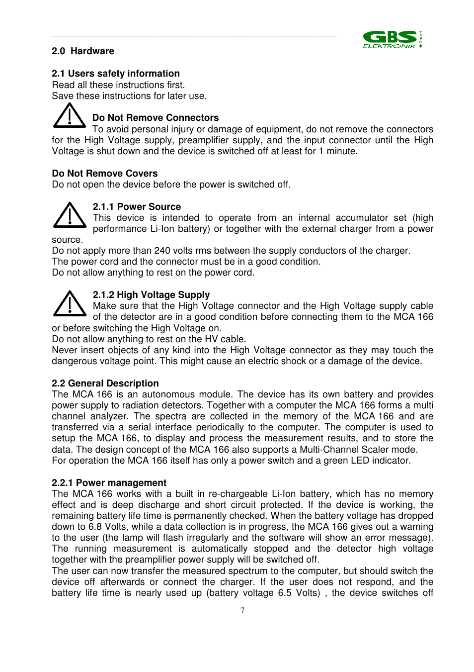 GBS Elektronik MCA 166 User Manual | Page 7 / 56