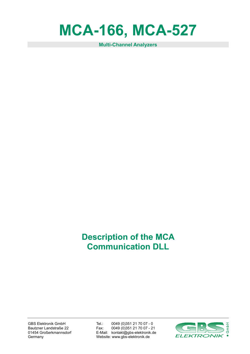 GBS Elektronik MCA-166 Communication DLL User Manual | 32 pages