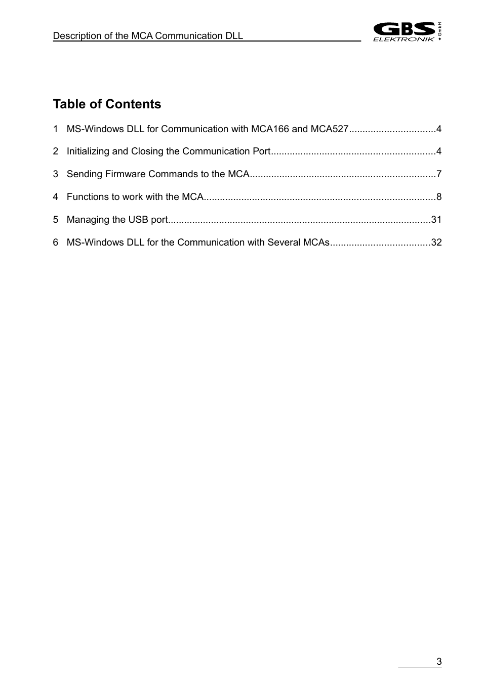 GBS Elektronik MCA-166 Communication DLL User Manual | Page 3 / 32