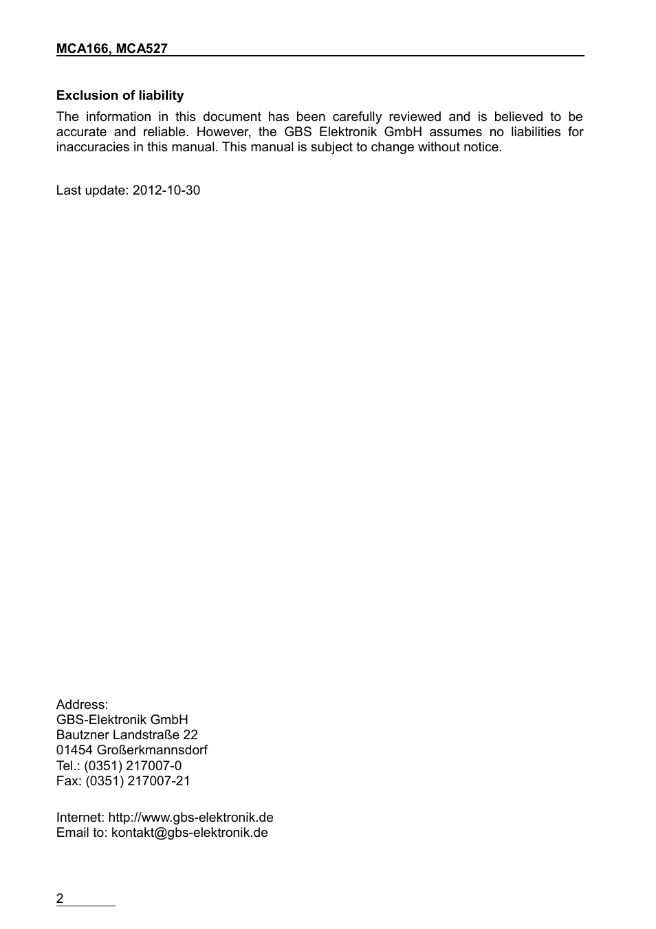 GBS Elektronik MCA-166 User Data Memory User Manual | Page 2 / 4