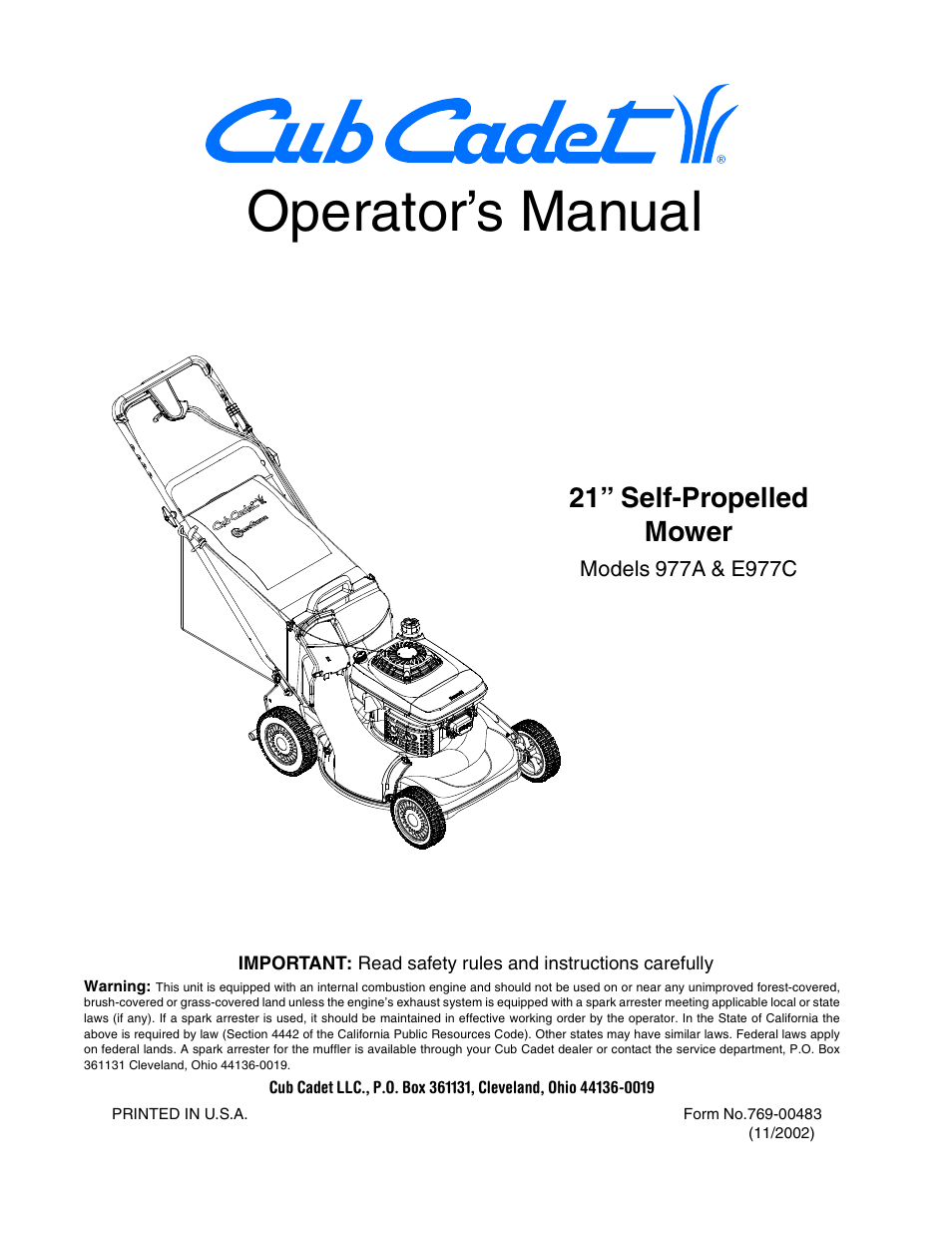 Cub Cadet 977A User Manual | 36 pages