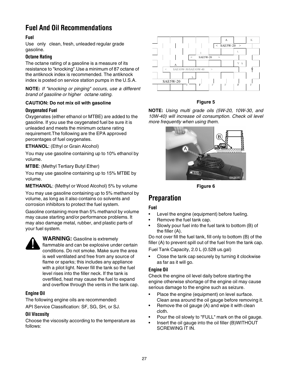 Fuel and oil recommendations, Preparation | Cub Cadet 977A User Manual | Page 27 / 36