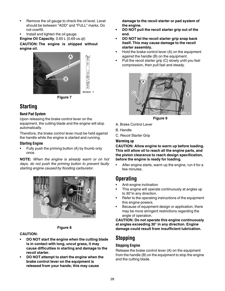 Starting, Operating, Stopping | Cub Cadet 977A User Manual | Page 28 / 36