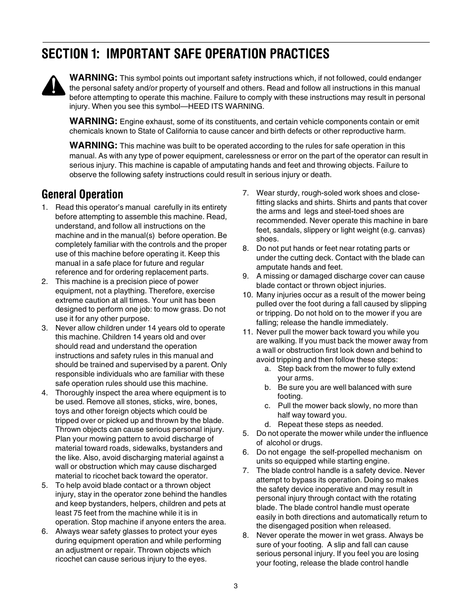 General operation | Cub Cadet 977A User Manual | Page 3 / 36