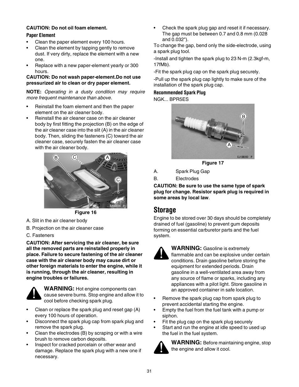 Storage | Cub Cadet 977A User Manual | Page 31 / 36