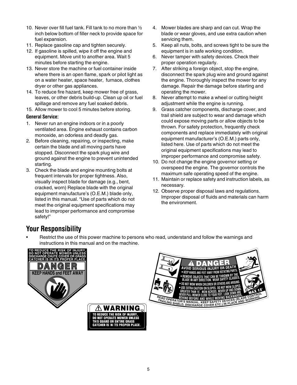 Your responsibility | Cub Cadet 977A User Manual | Page 5 / 36