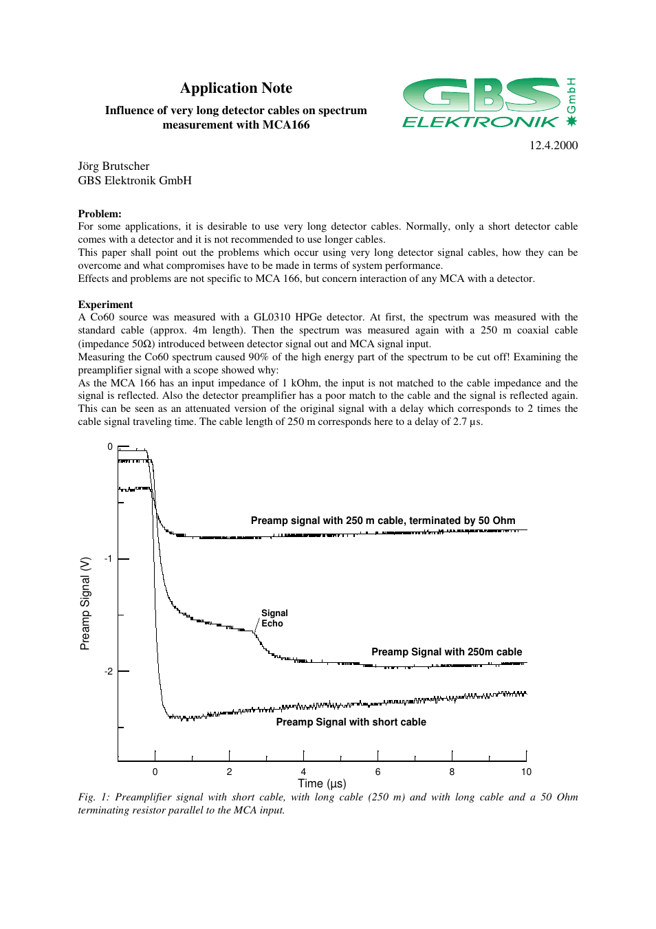 GBS Elektronik MCA-166 Influence of very long detector cables on spectrum measurements User Manual | 2 pages