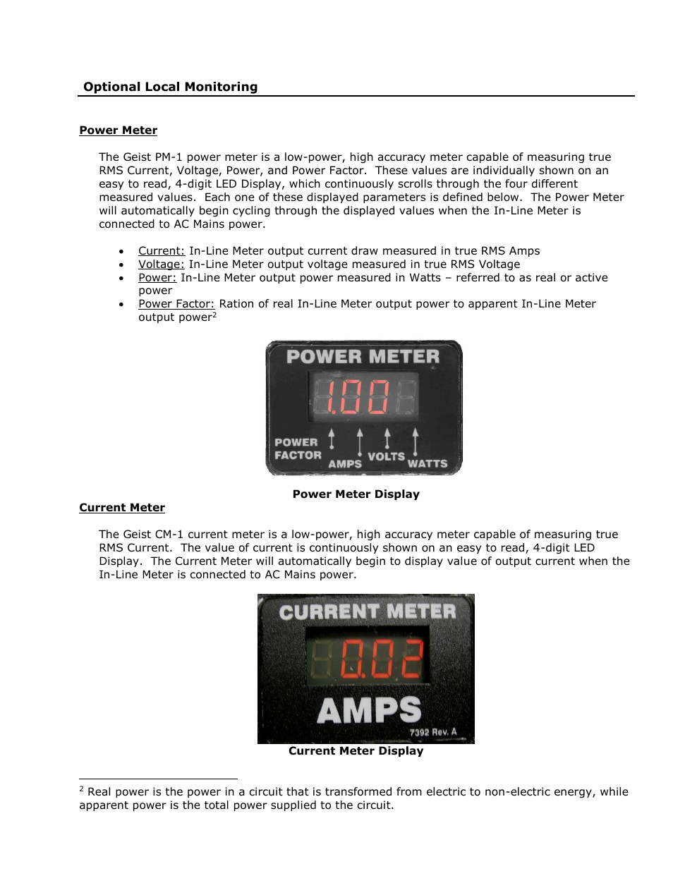 Optional local monitoring, Power meter, Current meter | Geist L Series User Manual | Page 6 / 17