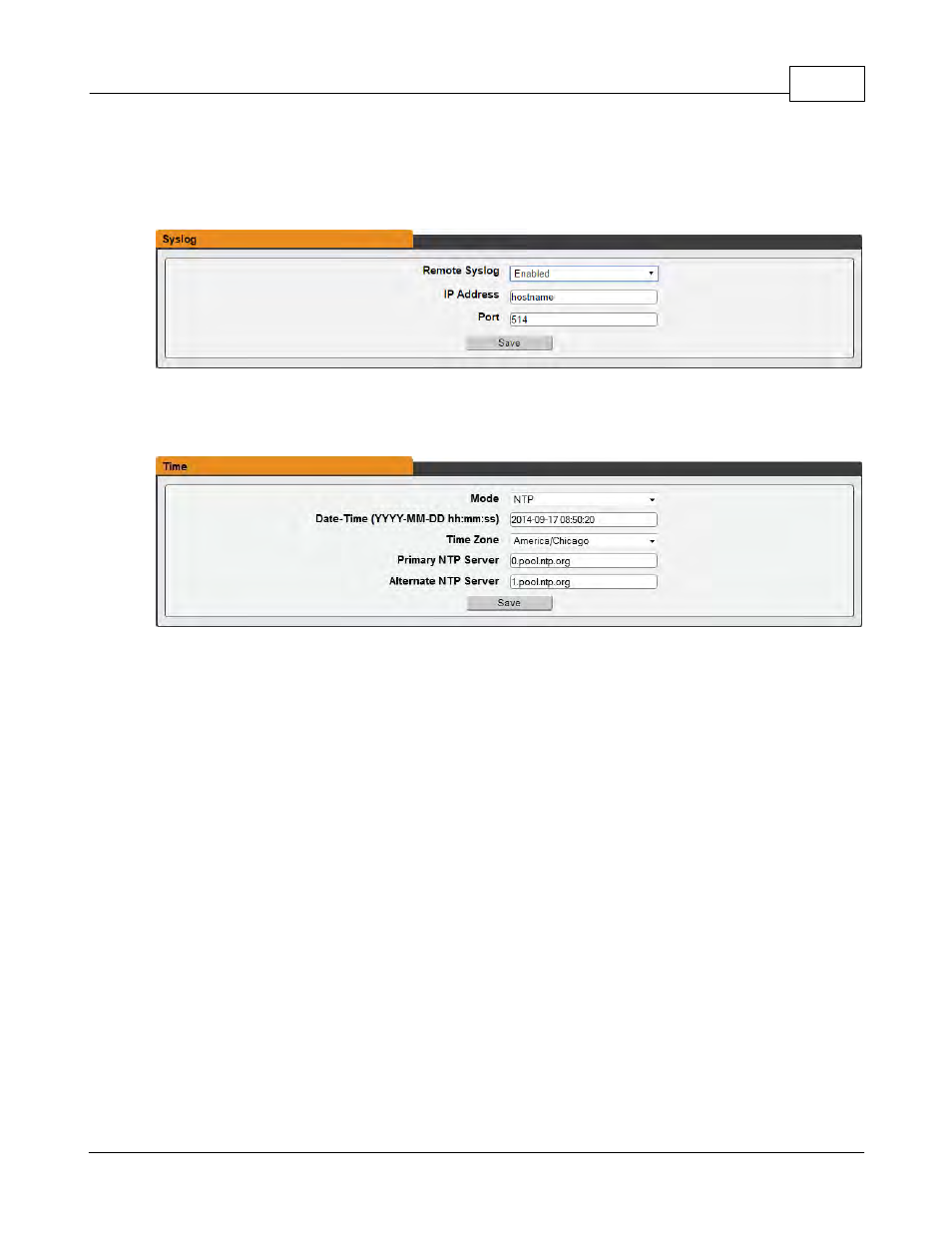 Syslog, Time, Admin | Geist R-Series PDU v4 User Manual | Page 41 / 46