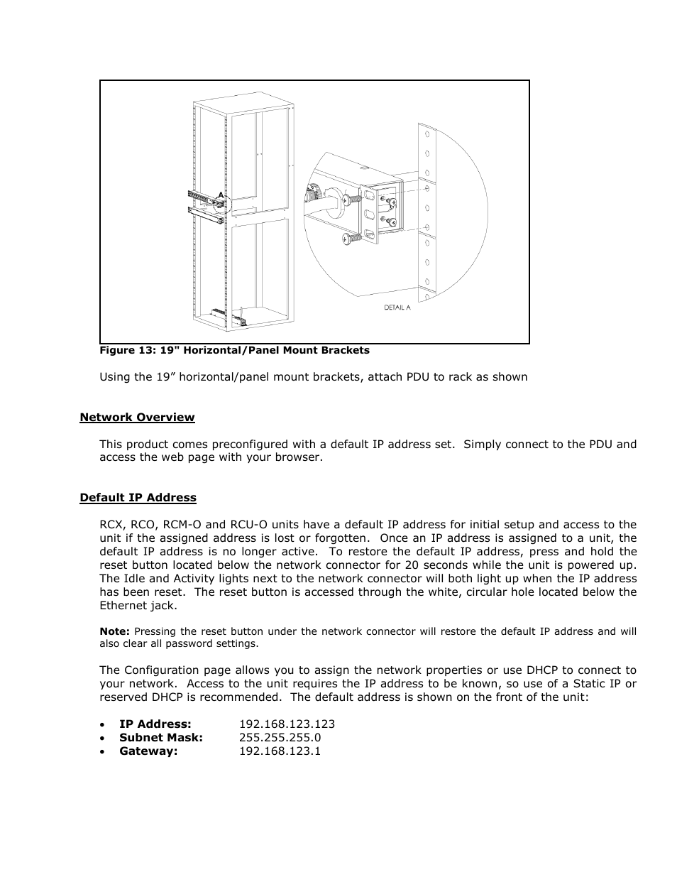 Network overview, Default ip address | Geist RCX Series v3 User Manual | Page 13 / 49