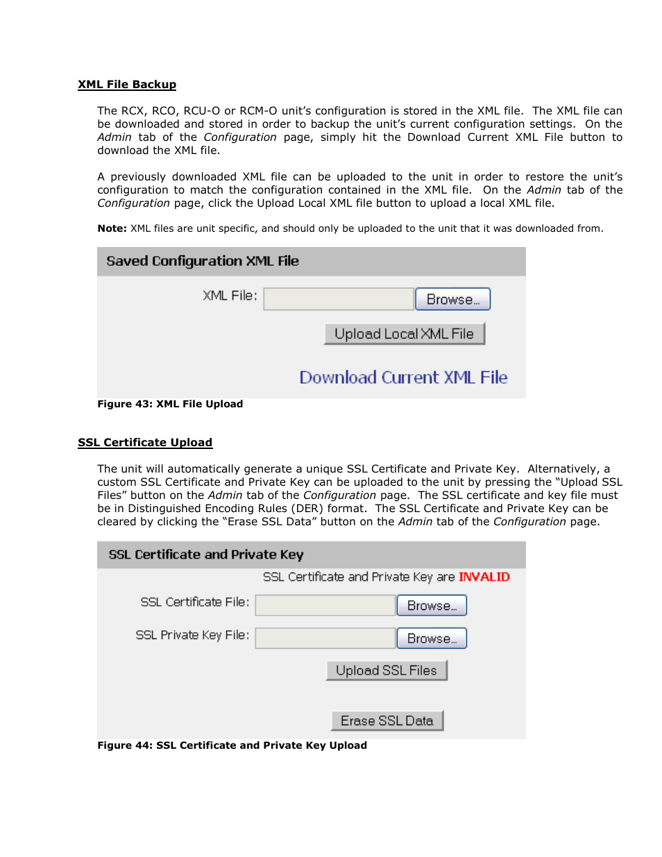 Xml file backup, Ssl certificate upload | Geist RCX Series v3 User Manual | Page 36 / 49