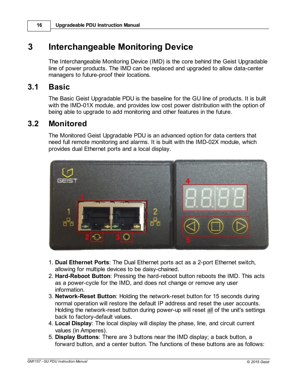 Interchangeable monitoring device, Basic, Monitored | Part iii interchangeable monitoring device, 3interchangeable monitoring device, 1 basic, 2 monitored | Geist Upgradeable PDU User Manual | Page 16 / 43
