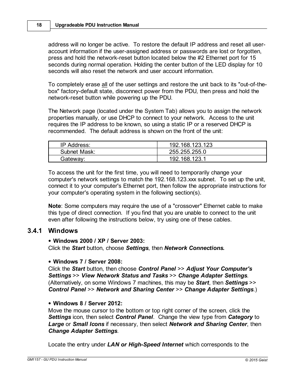 Windows, 1 windows | Geist Upgradeable PDU User Manual | Page 18 / 43