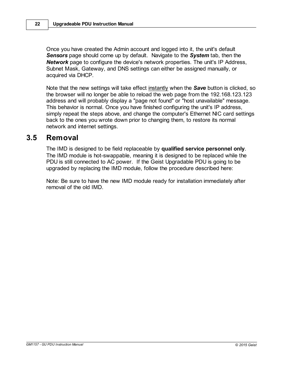 Removal, 5 removal | Geist Upgradeable PDU User Manual | Page 22 / 43