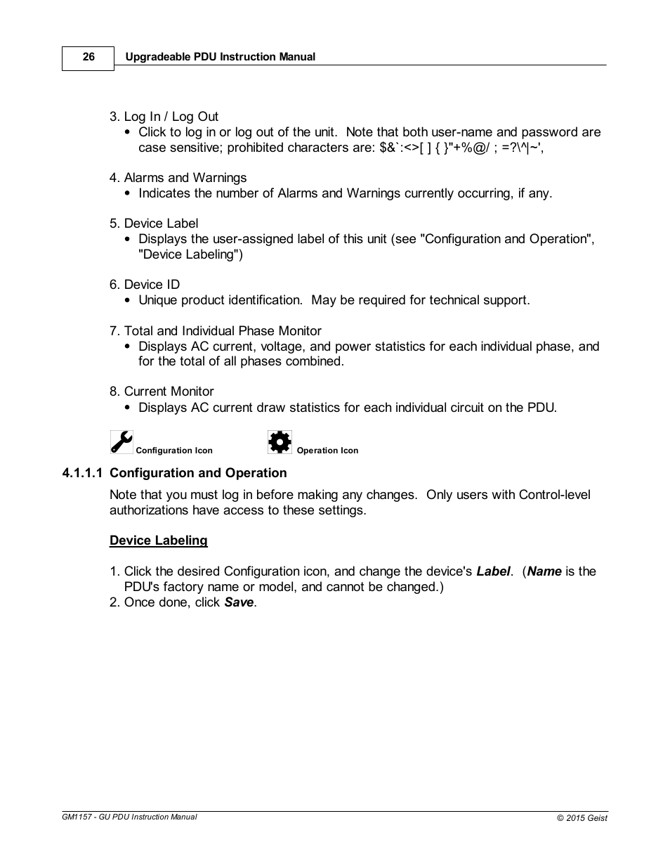 Configuration and operation | Geist Upgradeable PDU User Manual | Page 26 / 43