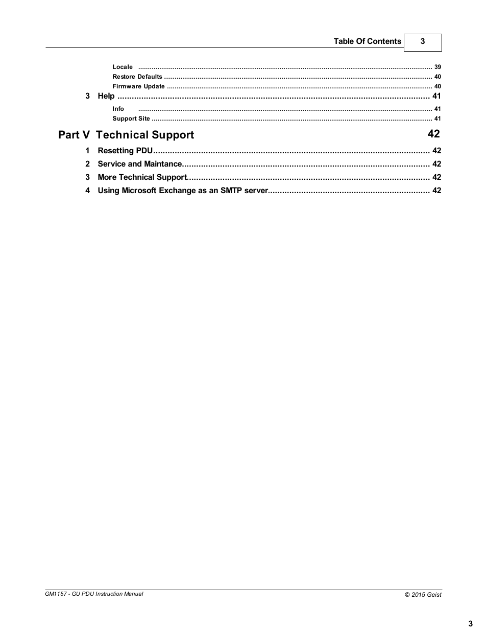 Part v technical support 42 | Geist Upgradeable PDU User Manual | Page 3 / 43