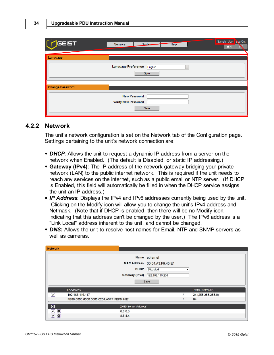 Network, 2 network | Geist Upgradeable PDU User Manual | Page 34 / 43