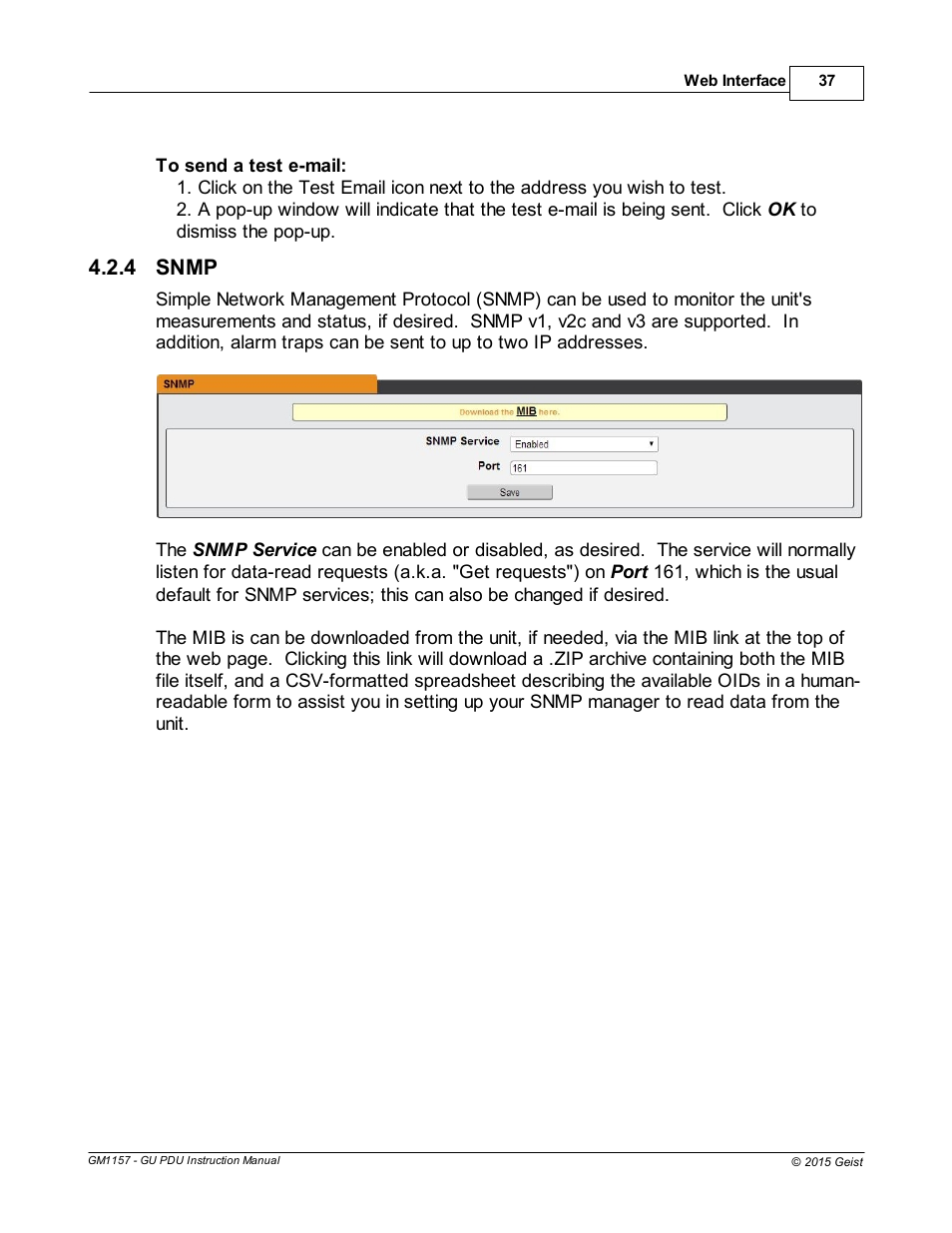 Snmp, 4 snmp | Geist Upgradeable PDU User Manual | Page 37 / 43