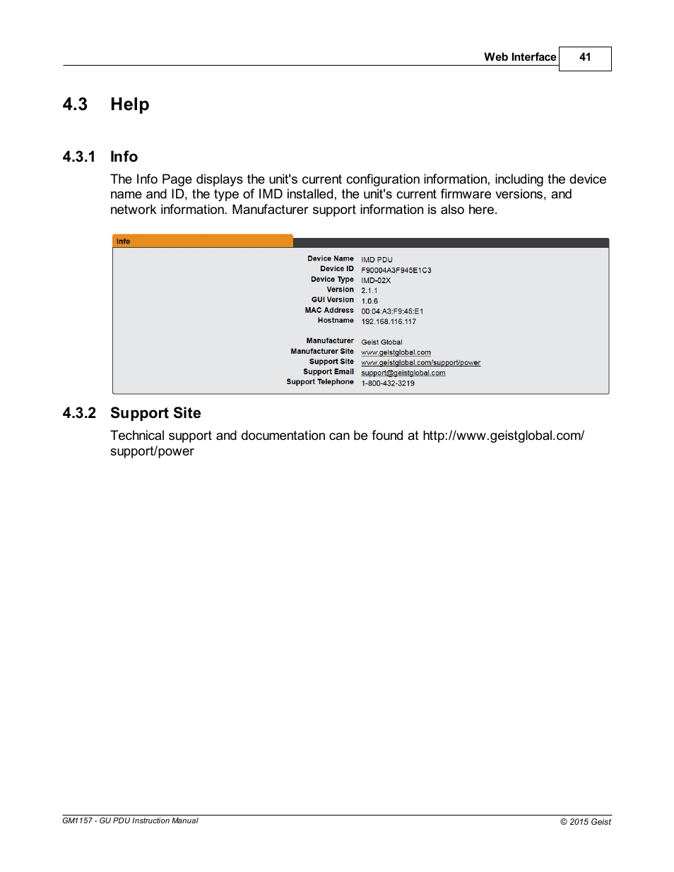Help, Info, Support site | 3 help | Geist Upgradeable PDU User Manual | Page 41 / 43