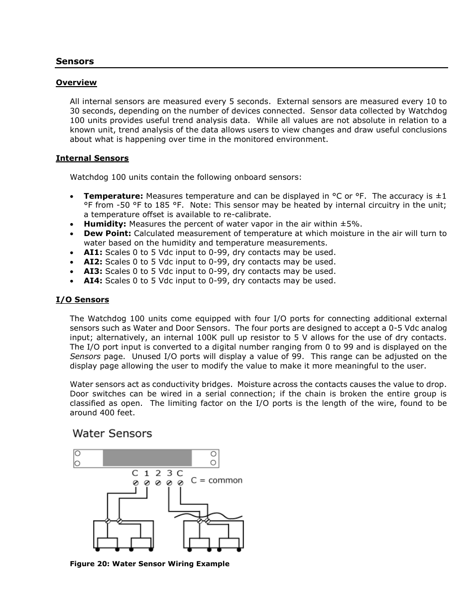 Sensors, Overview, Internal sensors | I/o sensors | Geist Watchdog 100 User Manual | Page 20 / 26