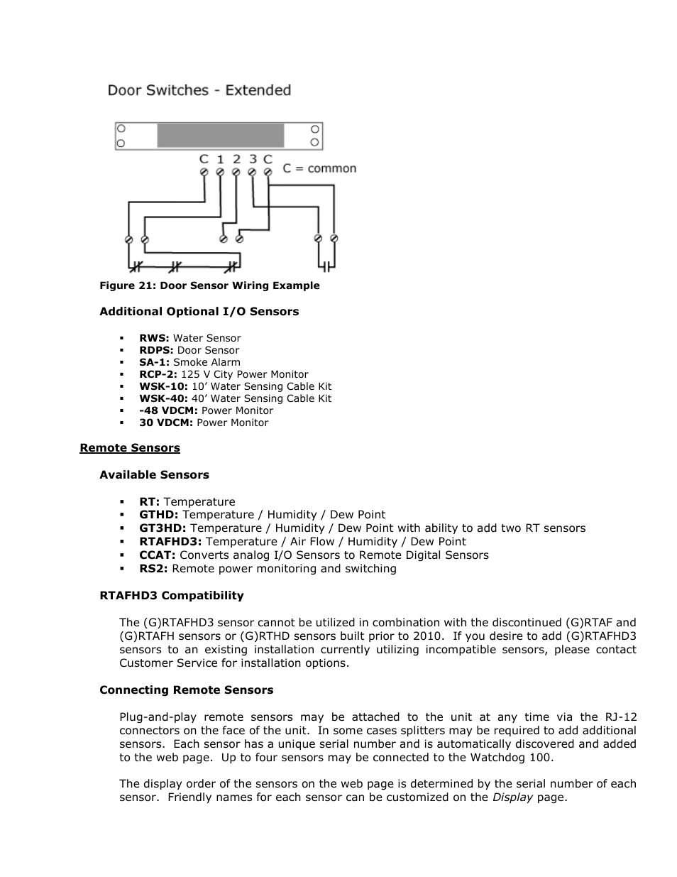 Remote sensors | Geist Watchdog 100 User Manual | Page 21 / 26