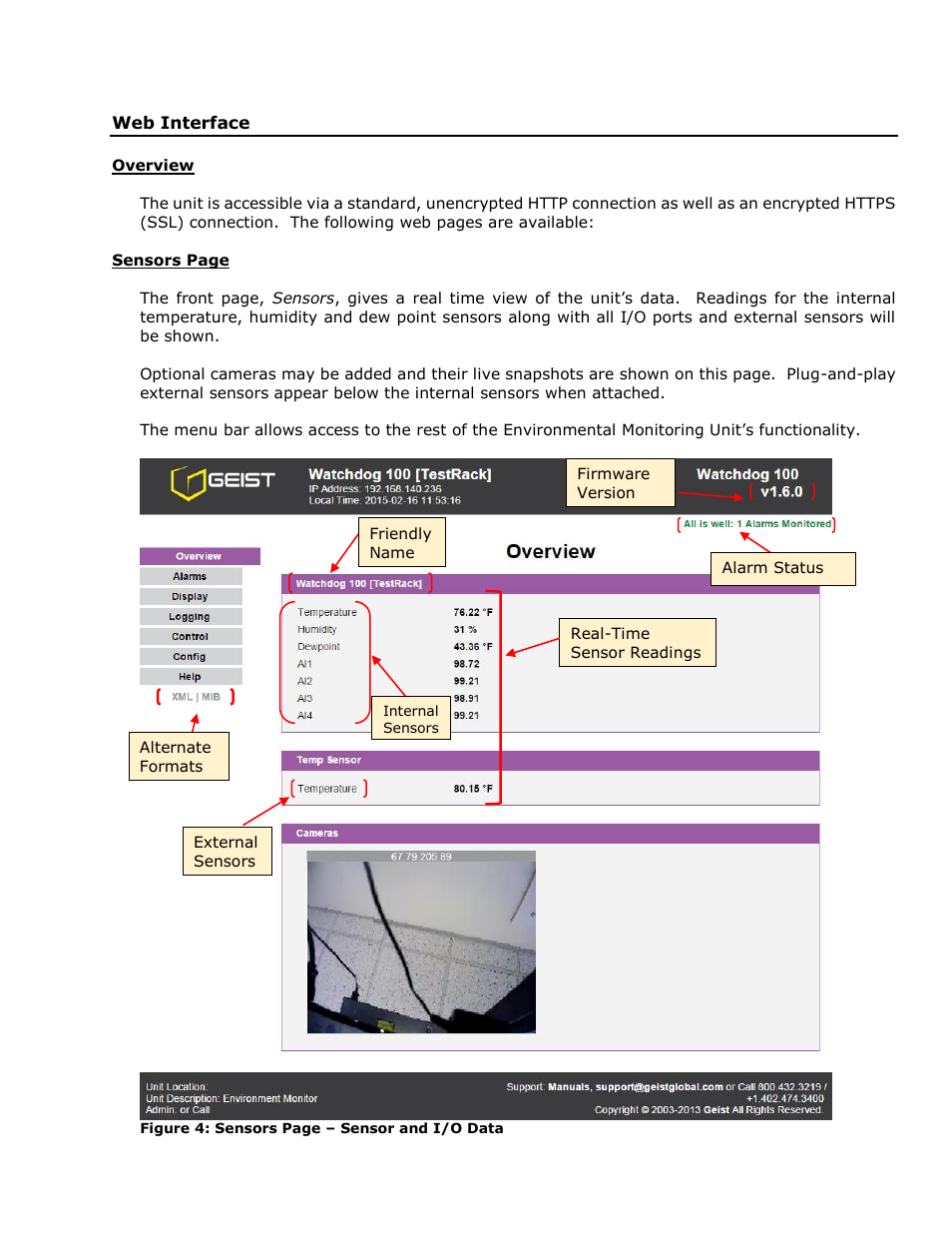 Web interface, Overview | Geist Watchdog 100 User Manual | Page 8 / 26