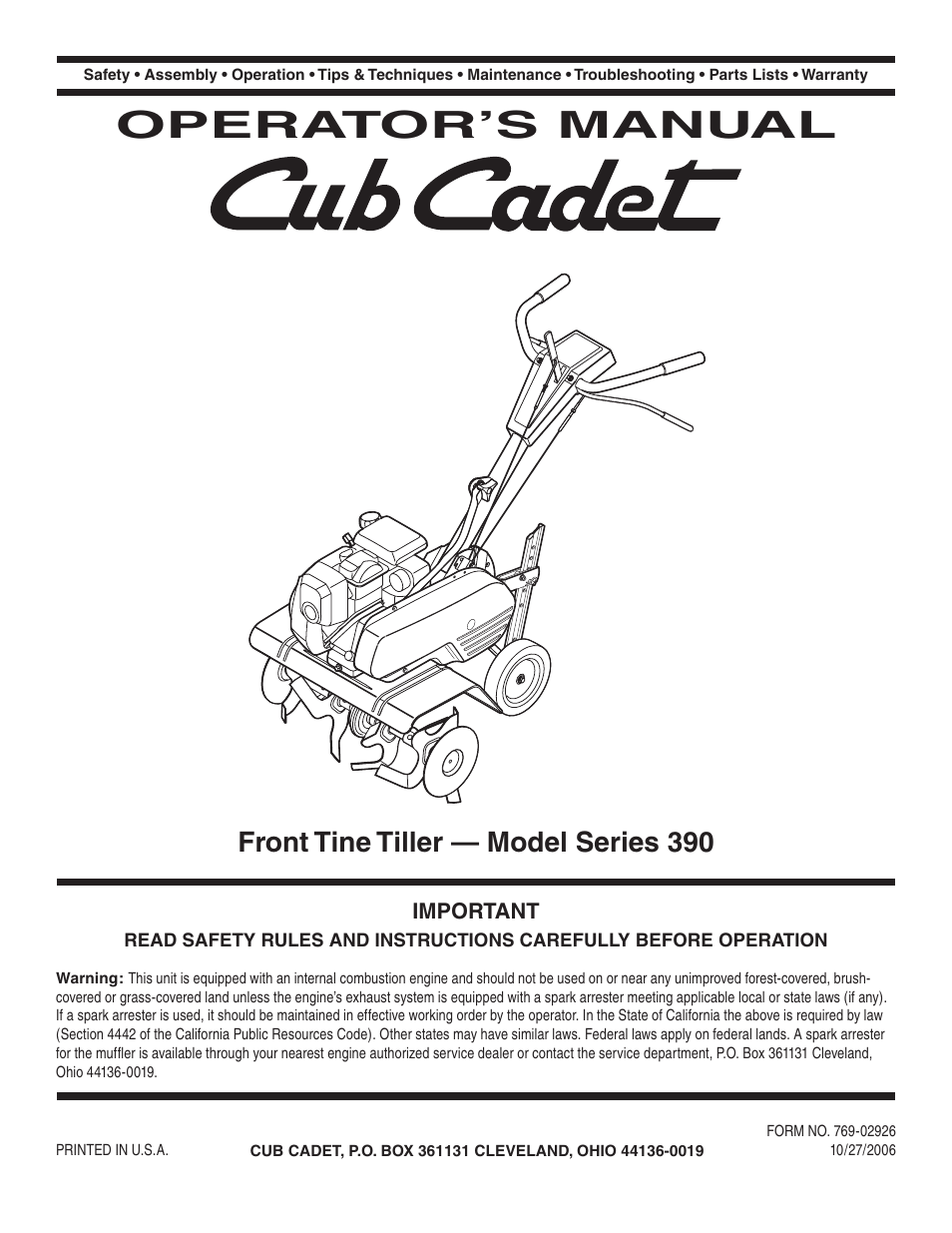 Cub Cadet Series 390 User Manual | 20 pages