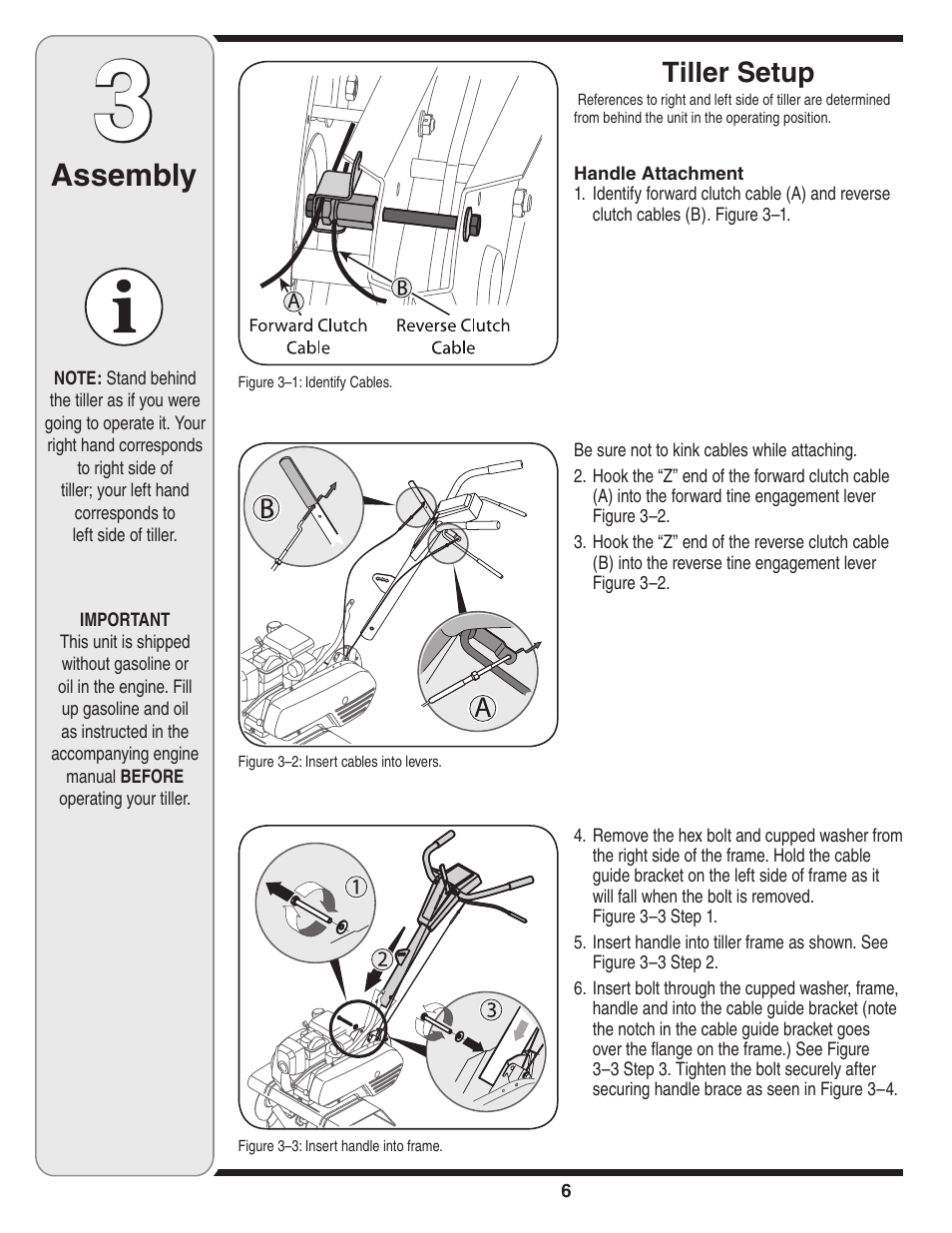 Assembly, Tiller setup | Cub Cadet Series 390 User Manual | Page 6 / 20