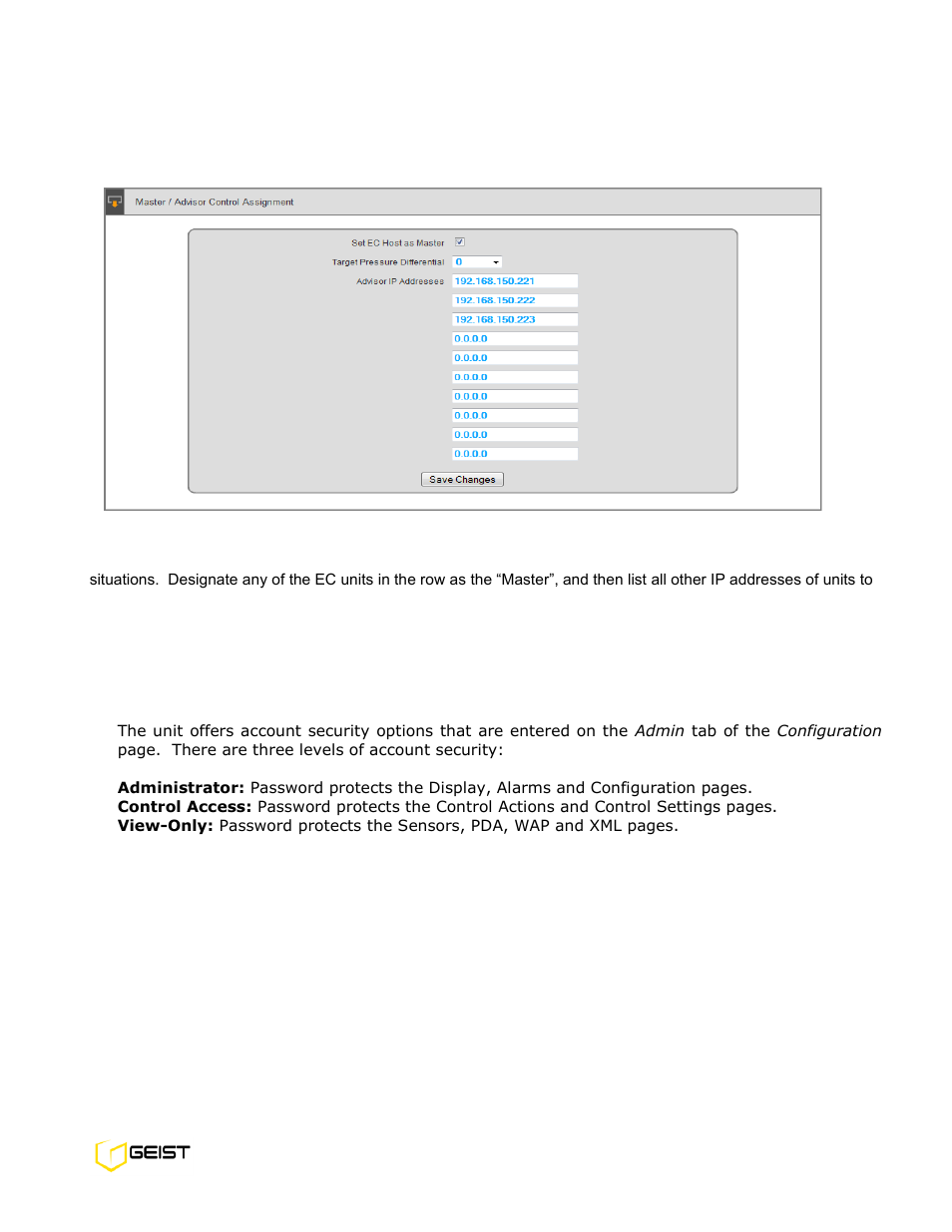 Accounts and passwords | Geist EC6001C User Manual | Page 23 / 30