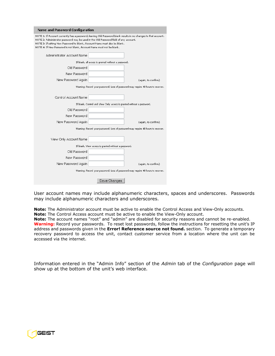 Admin information | Geist EC6001C User Manual | Page 24 / 30