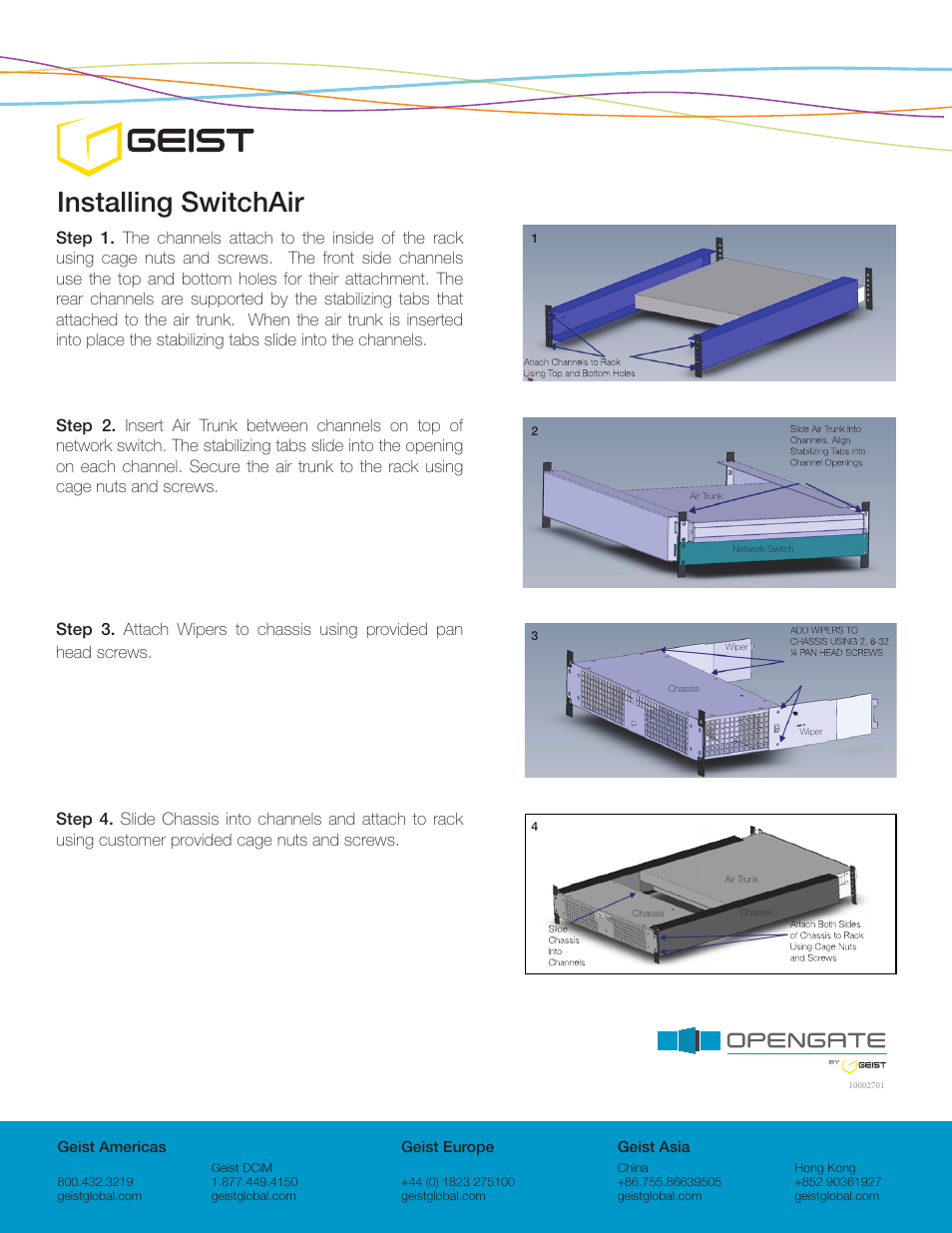 Installing switchair, Geist americas geist europe geist asia | Geist SA2-004 User Manual | Page 2 / 2